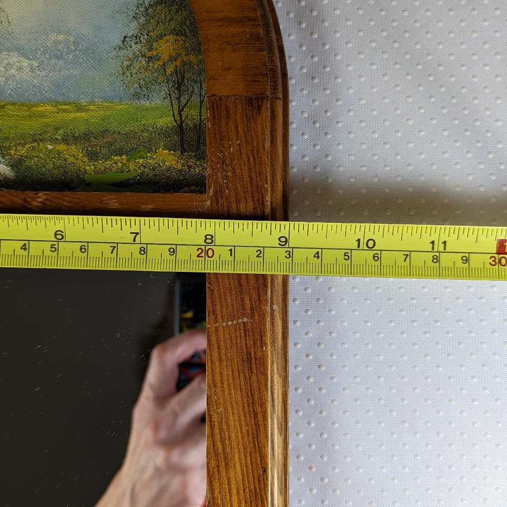 Vintage 80s Oil Painting On Mirror Oak Frame Bob Ross Style